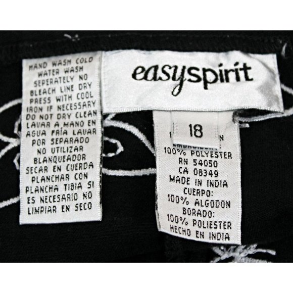 Easy spirit Woman Sz 18 Black Pants White Butterfly Embroidered Pattern All Over - Picture 5 of 7